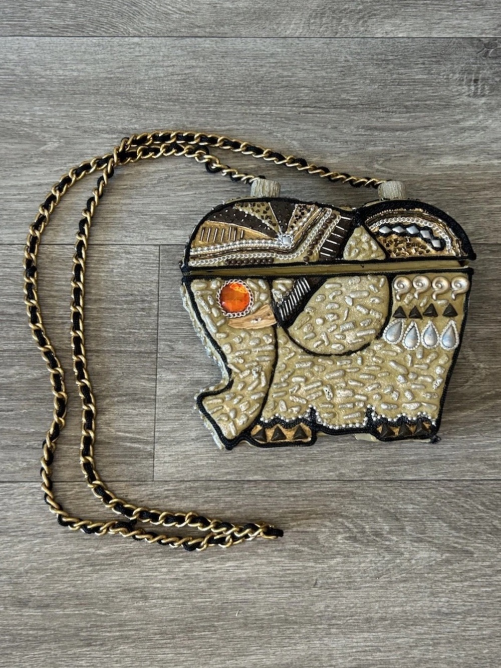 Vintage 90s Mary Frances Elephant Box Purse Beaded Figural Crossbody Rare